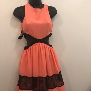 Peach Coral Lace Border A-Line Dress